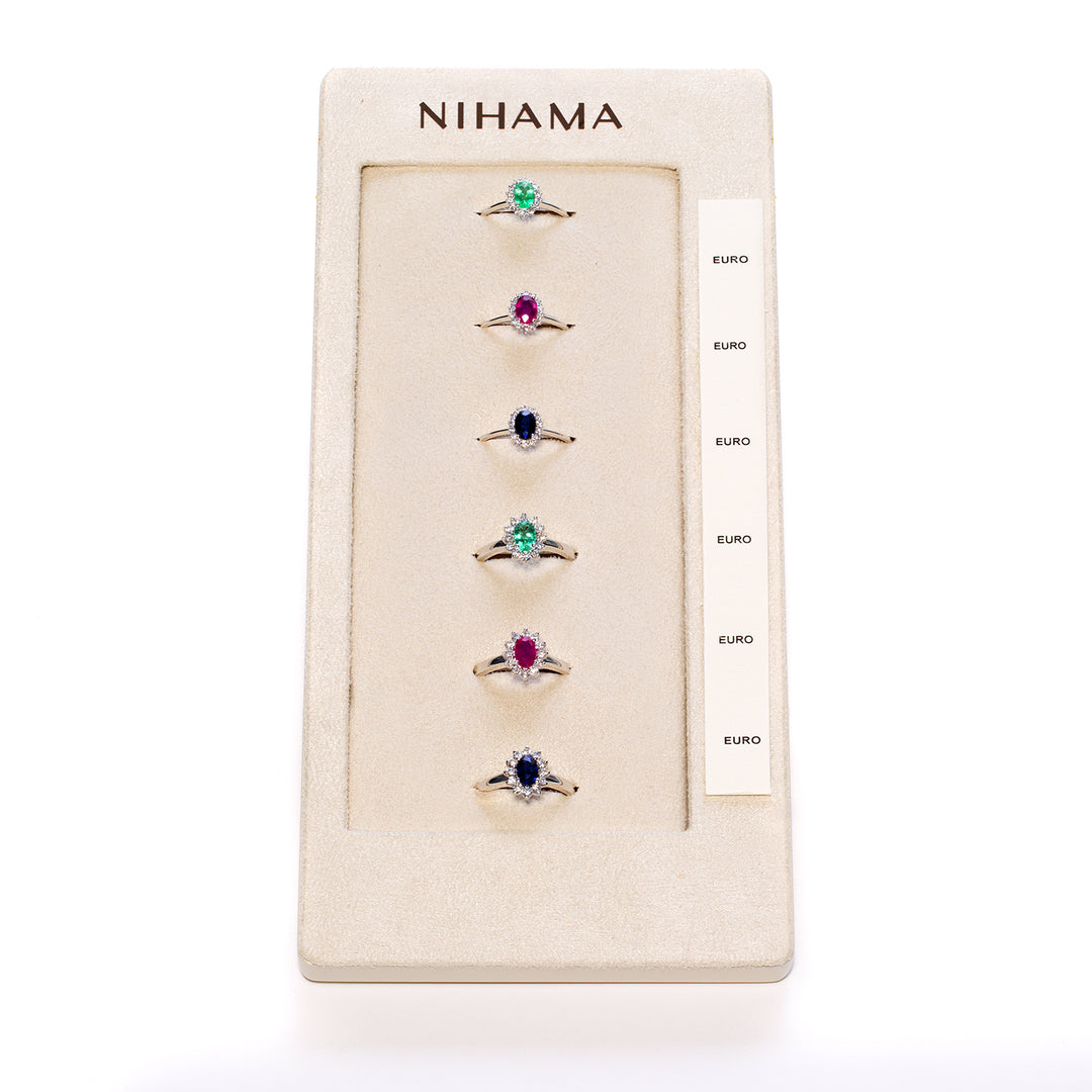 Nihama package an 5093 + an 5141 9kt oval 6x4 sapphire, ruby ​​and emerald tr. N.LIGHTBOX.22-T9K