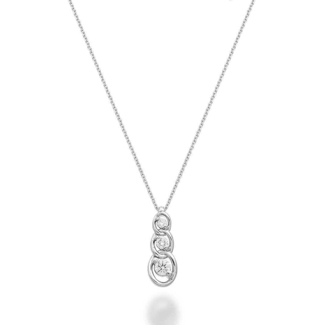 World Diamond Group graduated trilogy diamond pendant necklace with orbit settings 0.18ct in 18k white gold GD5185O4BR018