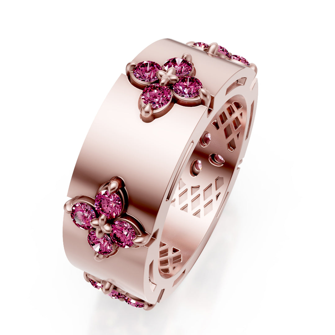 Golay simple band ring with pink satin pink sapphires AFFI01ZPSR