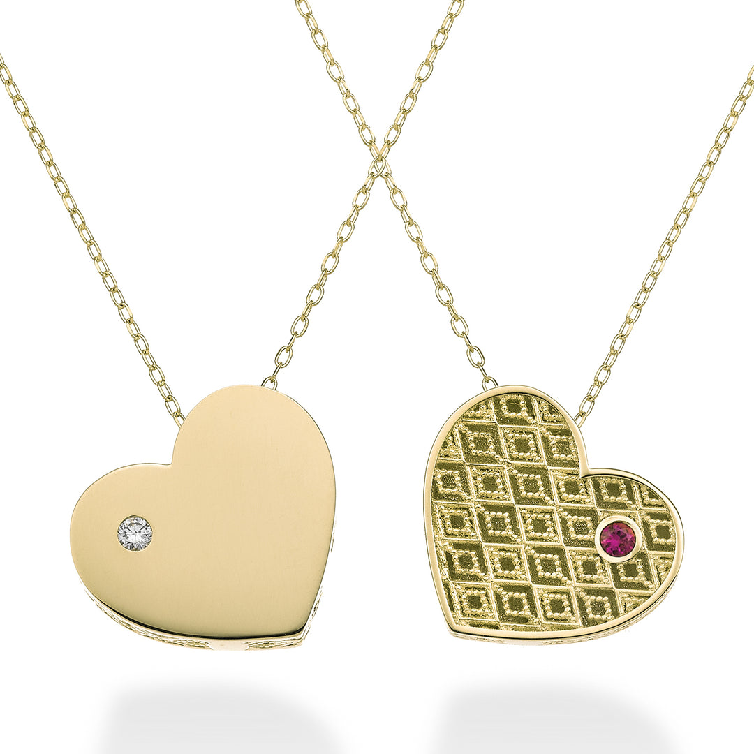 Mikiko cl 18k large heart one side polished yellow gold diam. 0.02 ct ruby 0.02 ct MDCUOREGLO1