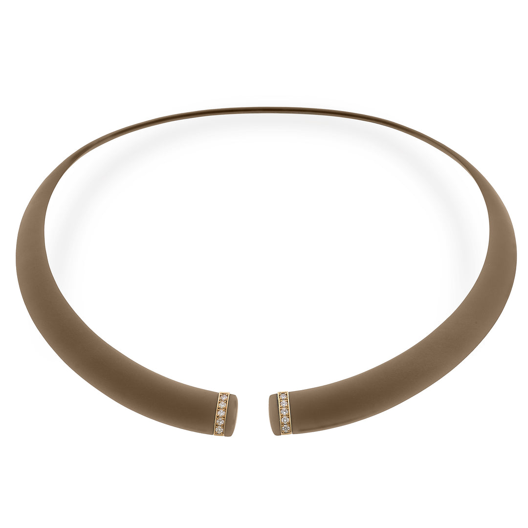 Golay brown textured titanium choker with 18k rose gold elements, set with diamonds, medium size GD013O3DIMATX_M