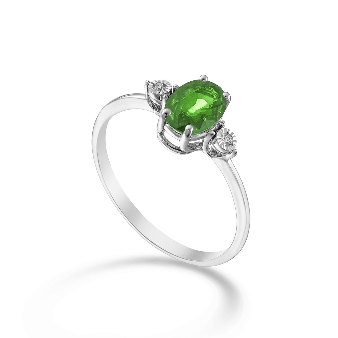 Mikiko an 9k oval emerald 7x5 and side diamonds MA5213R4BE