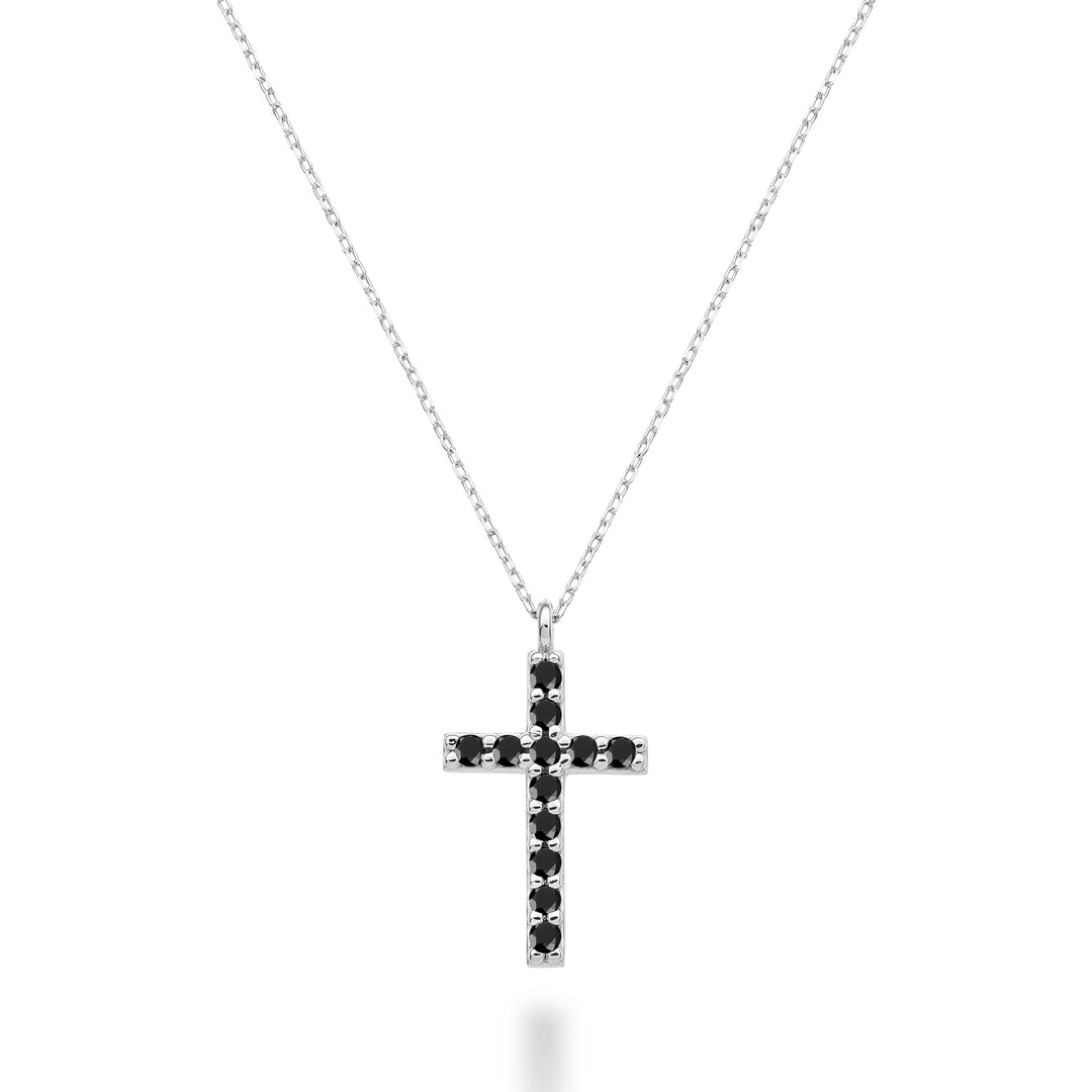 Mikiko cl 18k cross size 4 white gold with black spinel 0.22 ct MDCRO4O4SBK