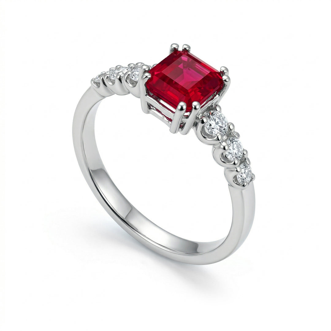 Golay oct ruby solitaire ring 5x5 with later stones ACL454DRU55-24184110030