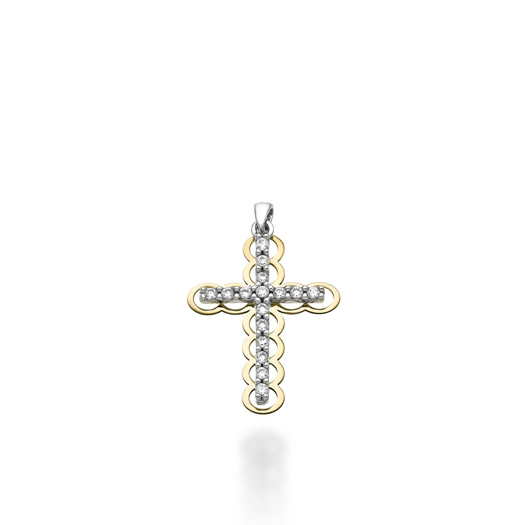 Mikiko pe 18k 0.15 ct white/yellow gold cross 1.8 cm MP5021O7BR015