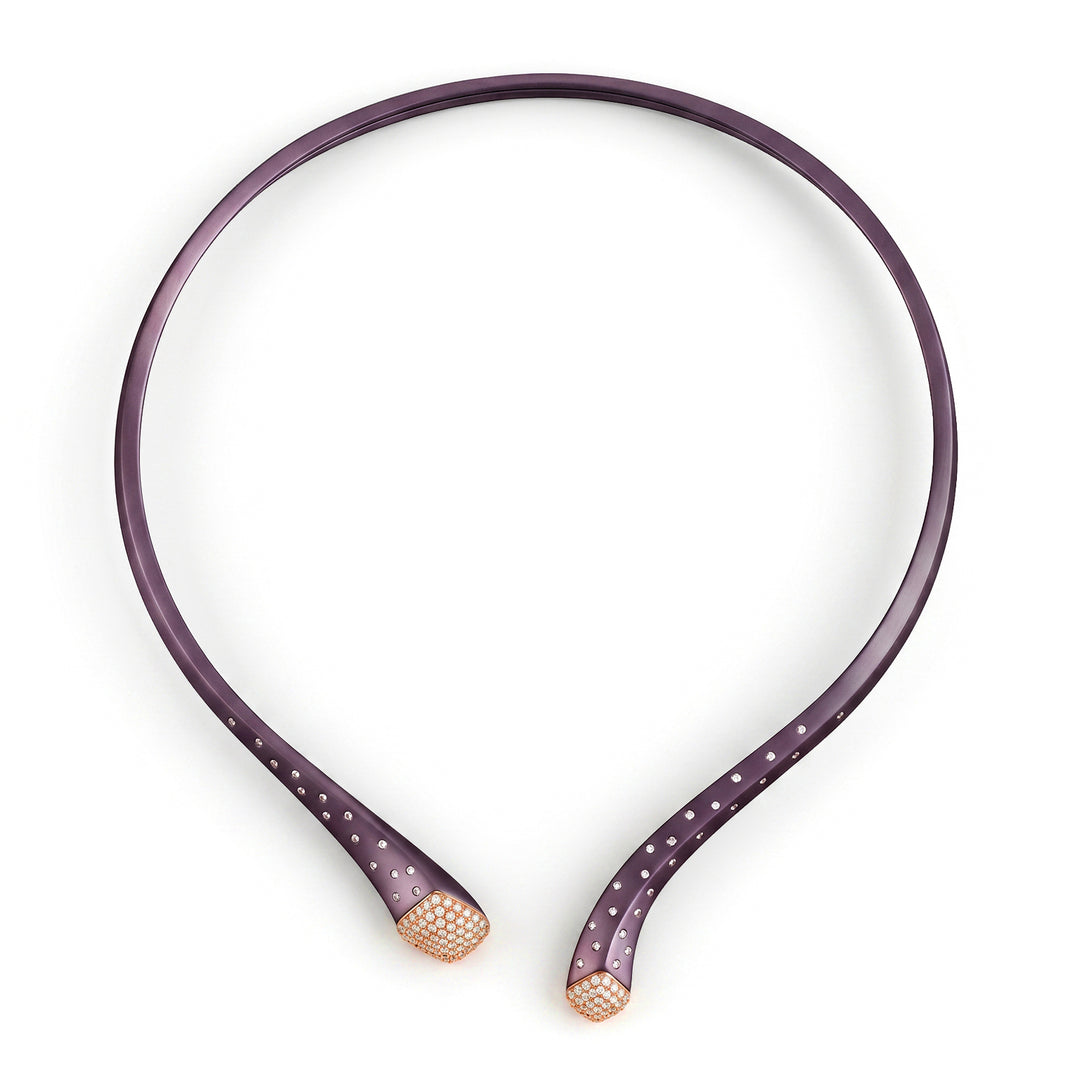 Golay necklace in purple titanium and 18k gold with diamonds on the opening GD020O3DIVI