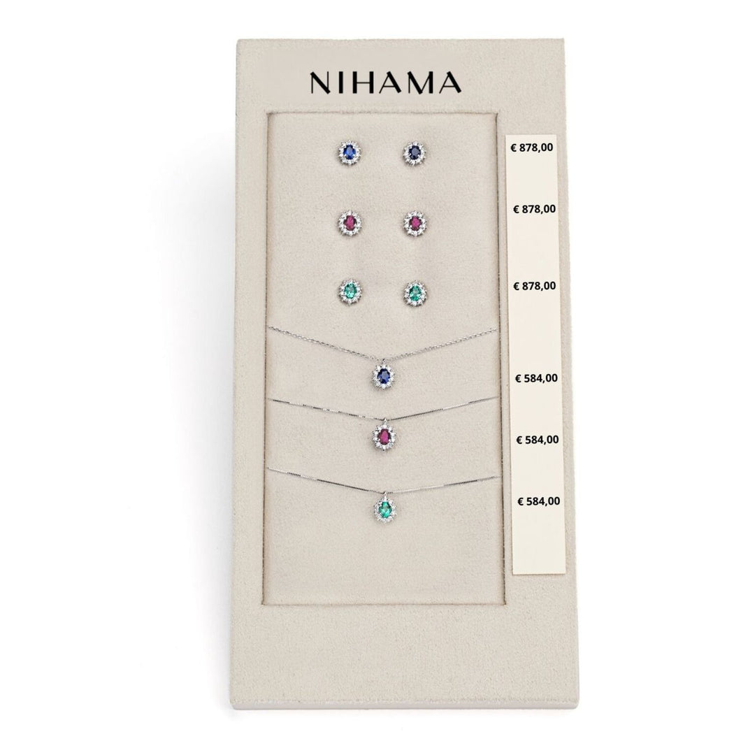 Nihama package cl 5125 + or 5103 18kt oval 4x3 sapphire, ruby ​​and emerald nat. N.LIGHTBOX.14-N