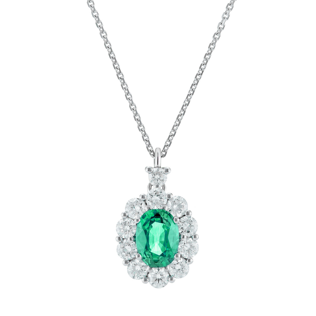 Golay oval emerald necklace 7x5 and diamond outline PCL045DISM1-25317110133
