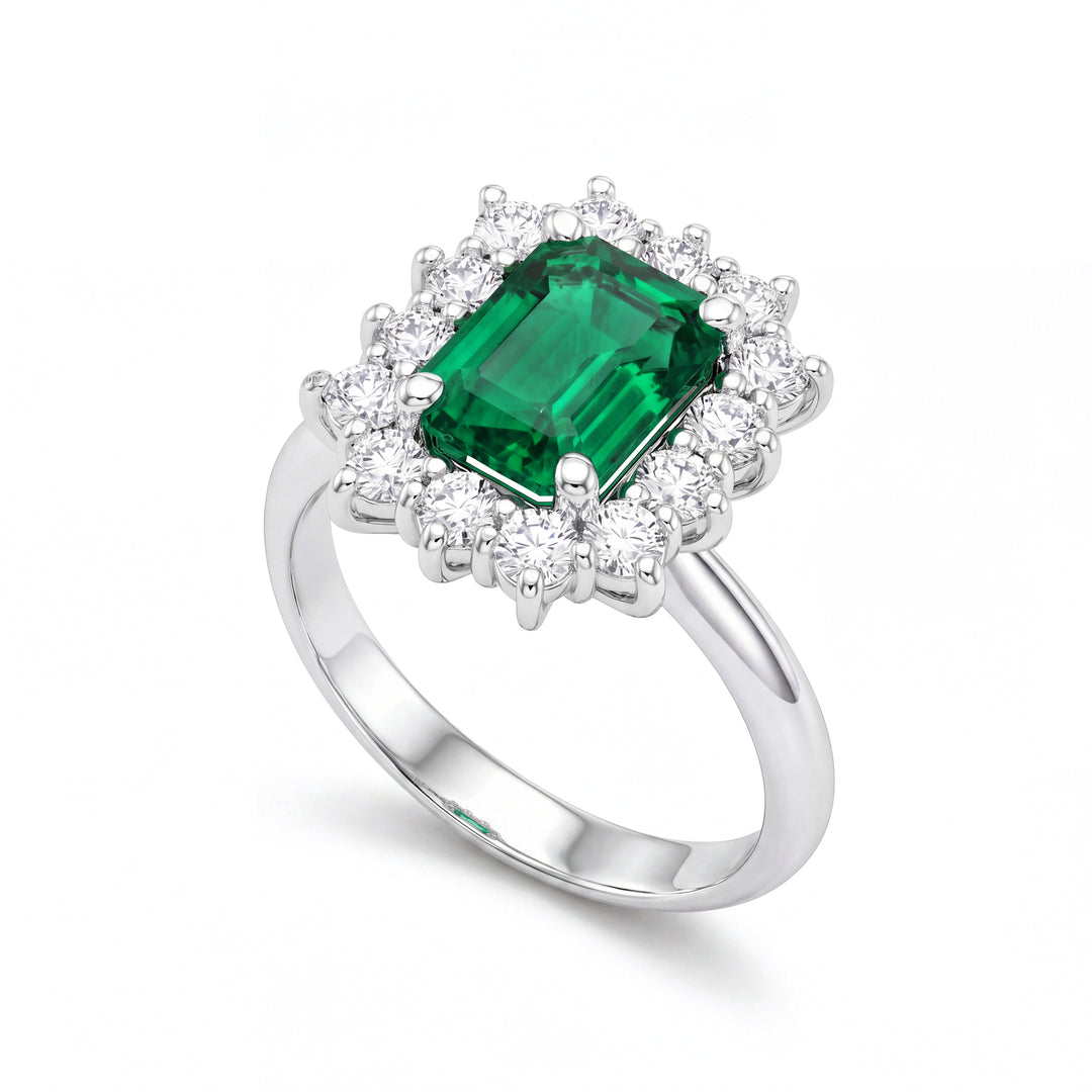 Golay oct emerald ring 8x6 with diamond outline ACLC901DSM86-26163110089