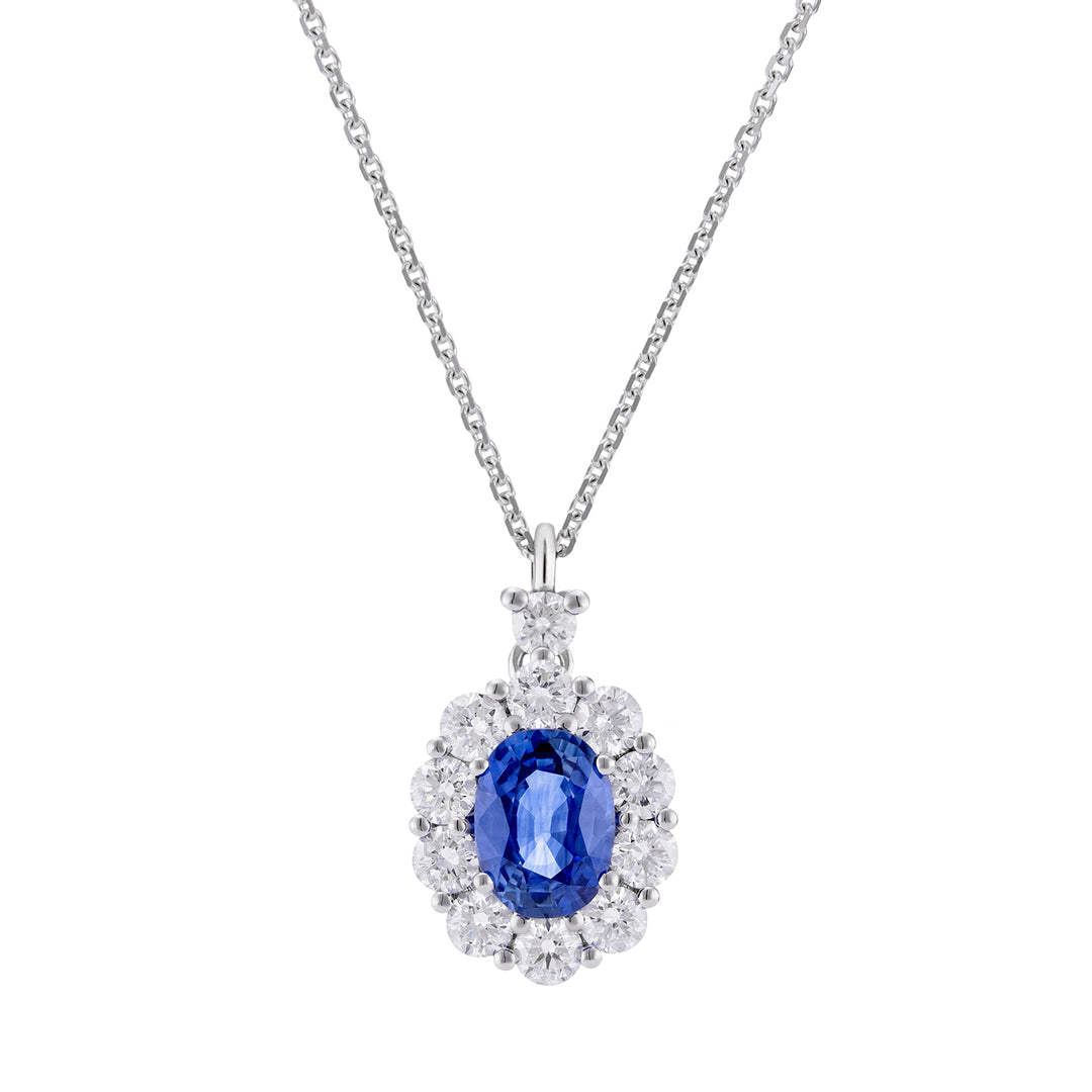 Golay necklace 6x5 oval sapphire and diamond outline PCL043DIZB1-26111110419