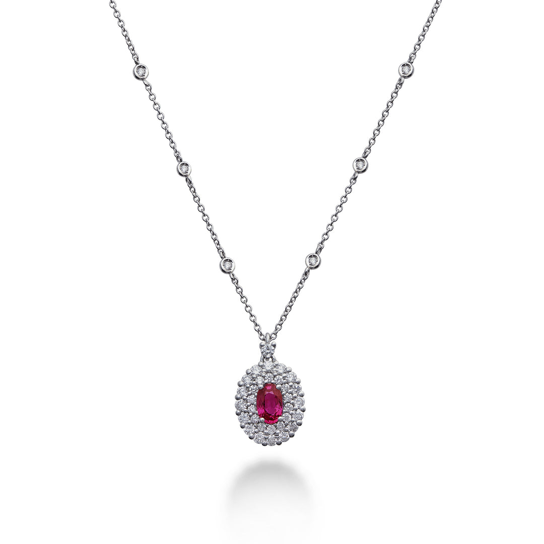 Golay 5x4 oval ruby necklace with double contour PCL128DIRU45-22129110058