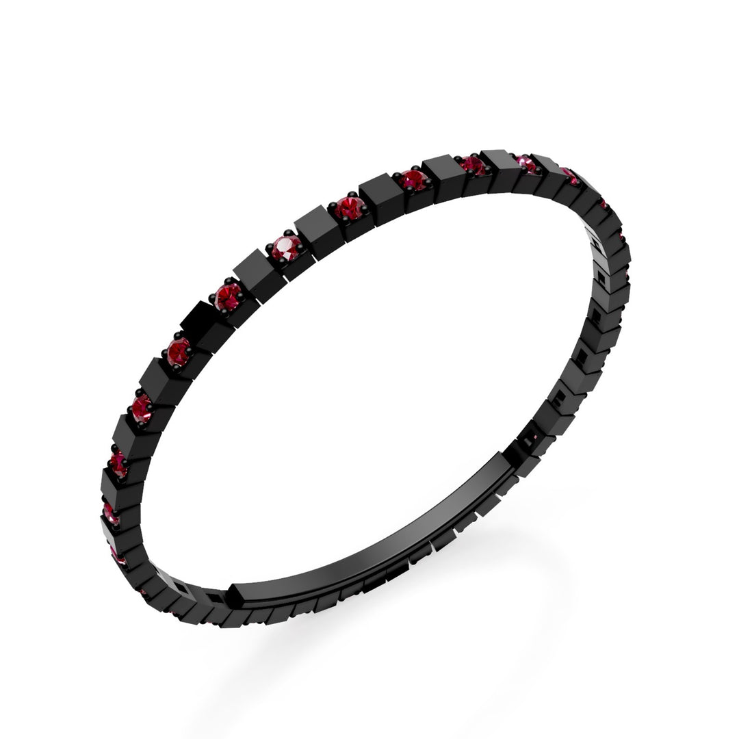 X-Diamond tennis bracelet in black titanium rubies alternating with butterfly clasp, 18.5cm, second size LXDBRT012ALRUNE-185