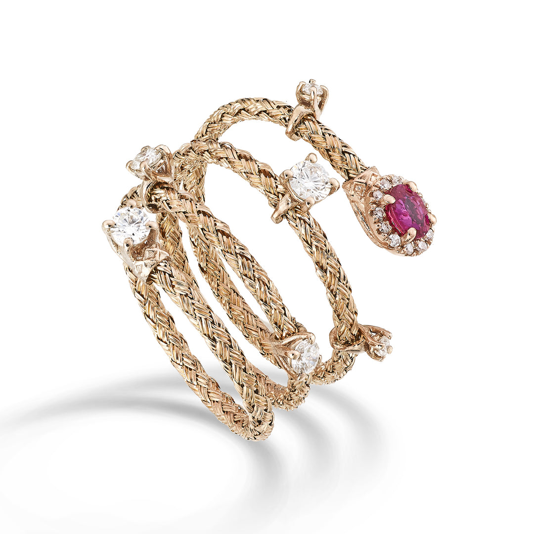 World Diamond Group an 18k oval natural ruby ​​mesh 4x3 ct.0.21 diam. 0.13 ct rose gold GAMAGLIA01DIRUO3