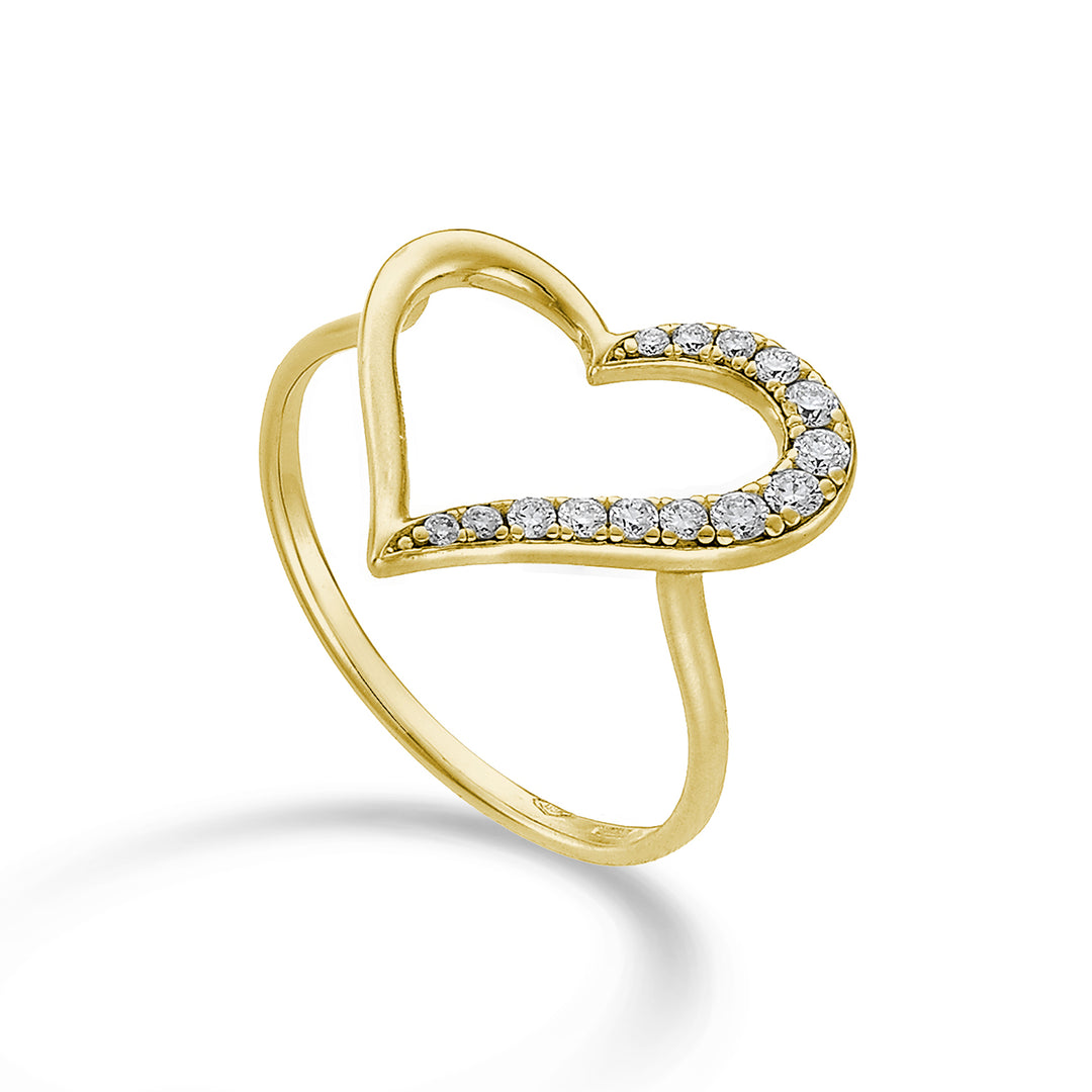 Mikiko an 18k large heart half smooth yellow gold diam. ct.0.18 MA5137O1BR018