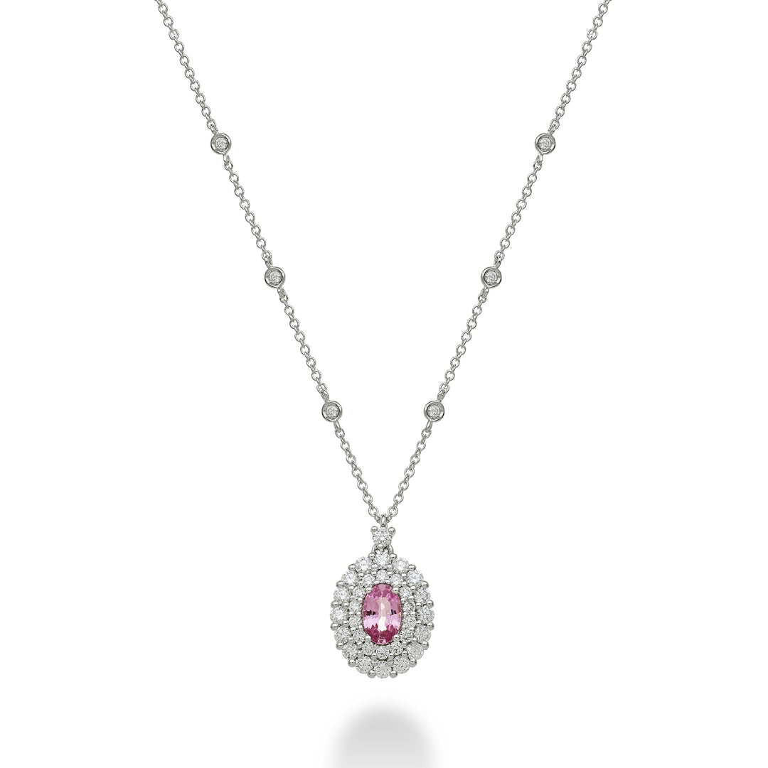 Golay necklace with oval pink sapphire size. 6x4 with double PCL128DIZP64-23271110017