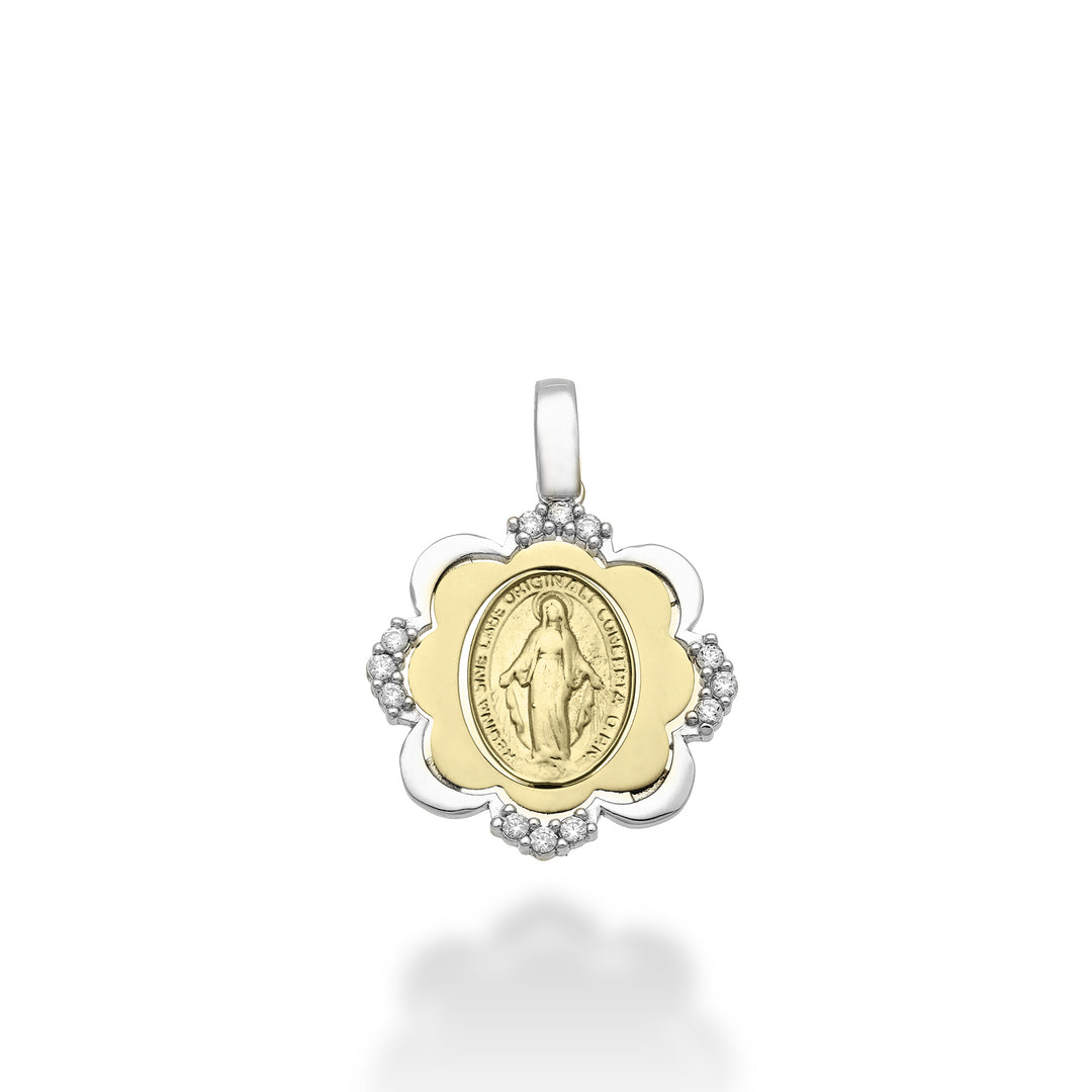 Mikiko pe 18k 0.10 ct Madonna miraculous medal white/yellow gold 1.6 cm MP5028O7BR010