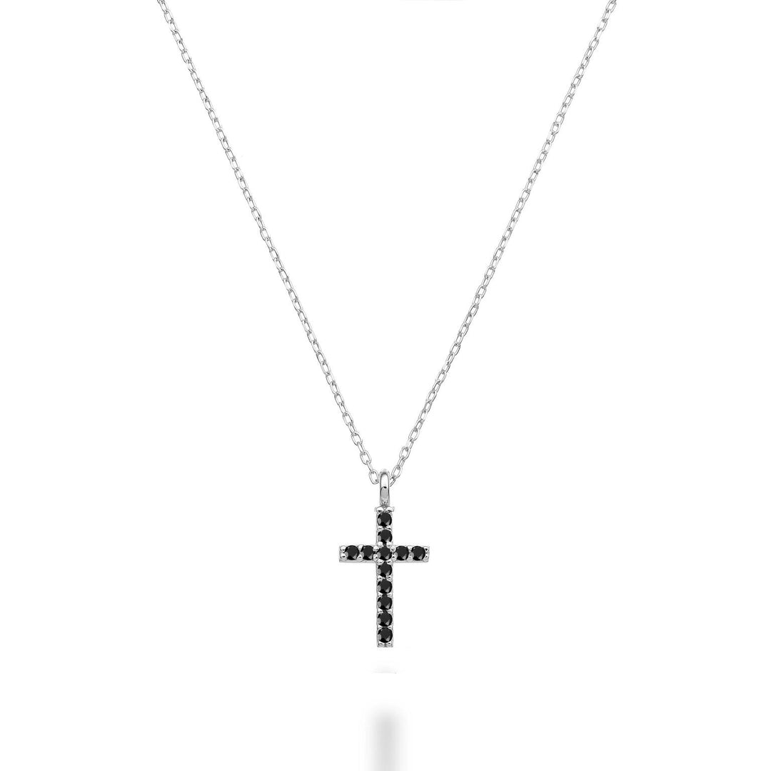 Nihama cl 18k cross size 2 white gold with black spinel 0.06 ct NDCRO2O4SBK