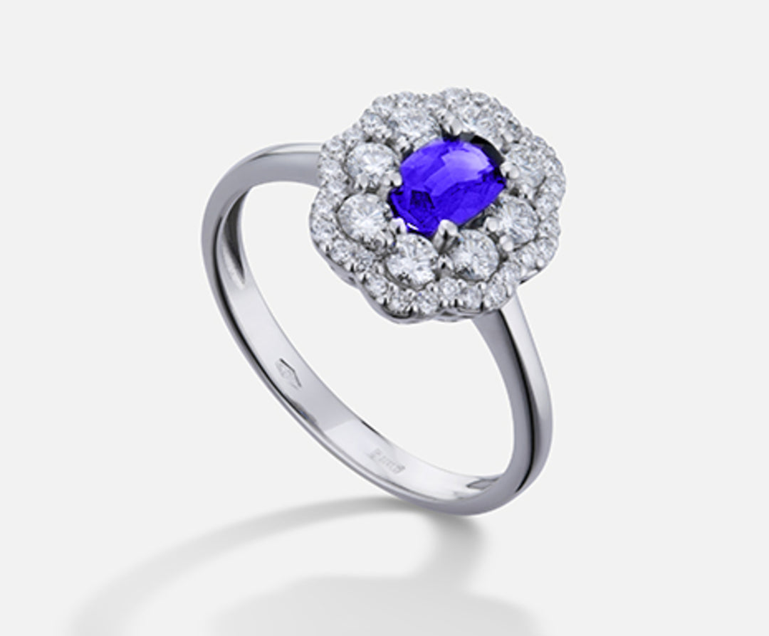 Nihama an 18k tanzanite n. oval 6x4 ct.0.38 dia ct.0.63 NA5114O4TZN