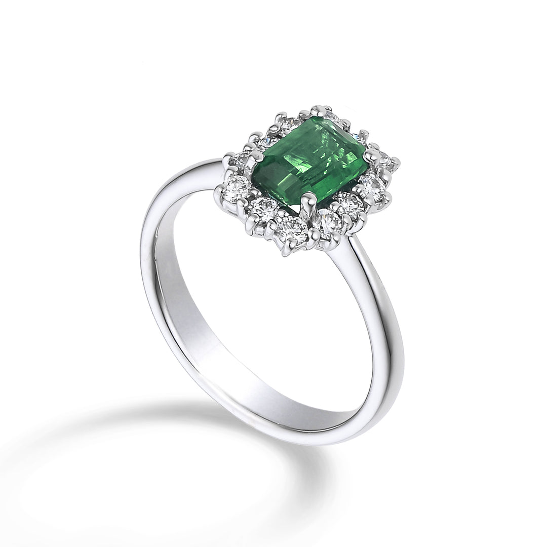 Golay octag emerald ring. 6x4 contour 12 diamonds ACL058DISM46EC12-26147110080