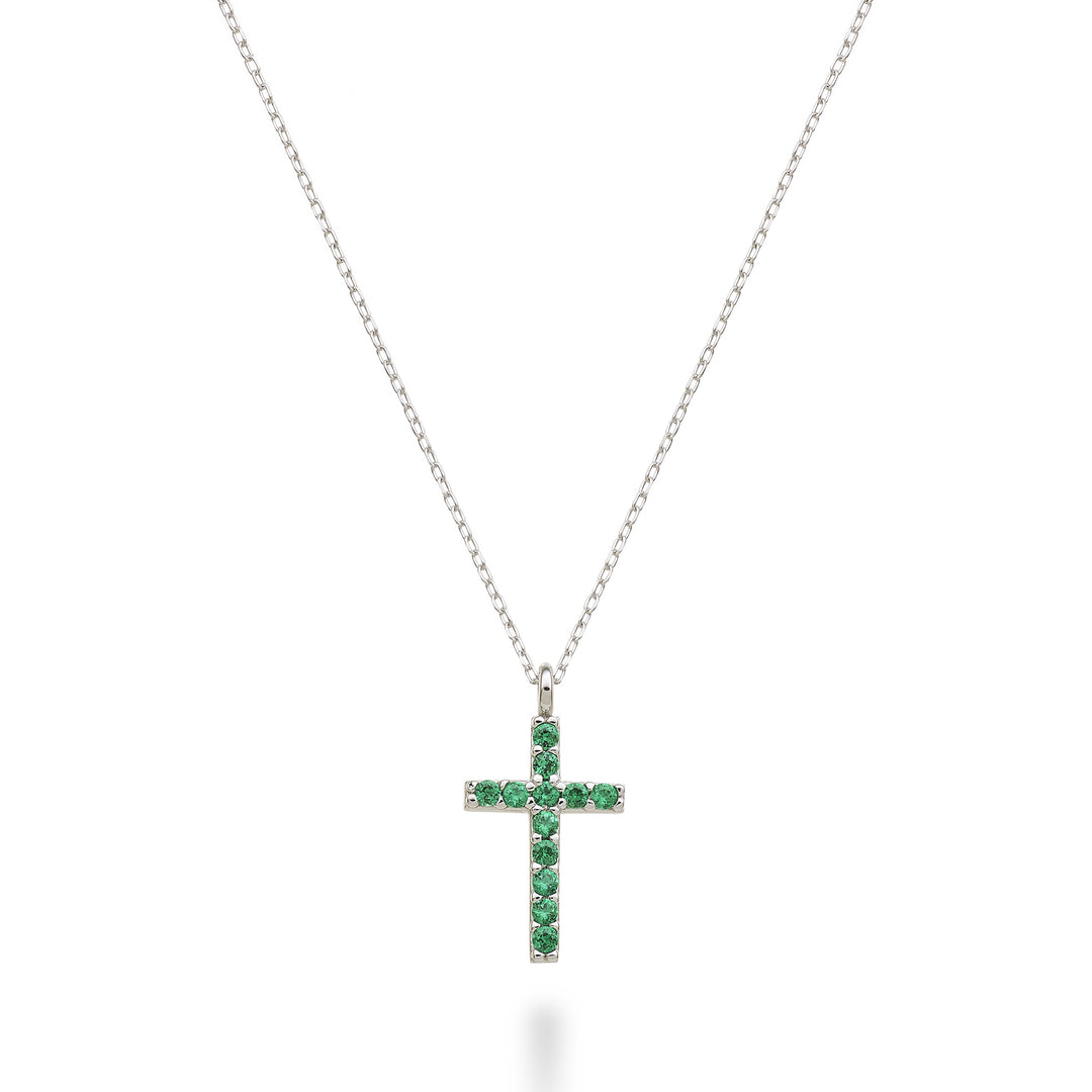 Nihama cl 18k cross size 2 (1.0 cm) white gold with emeralds 0.05 ct NDCRO2O4SMR