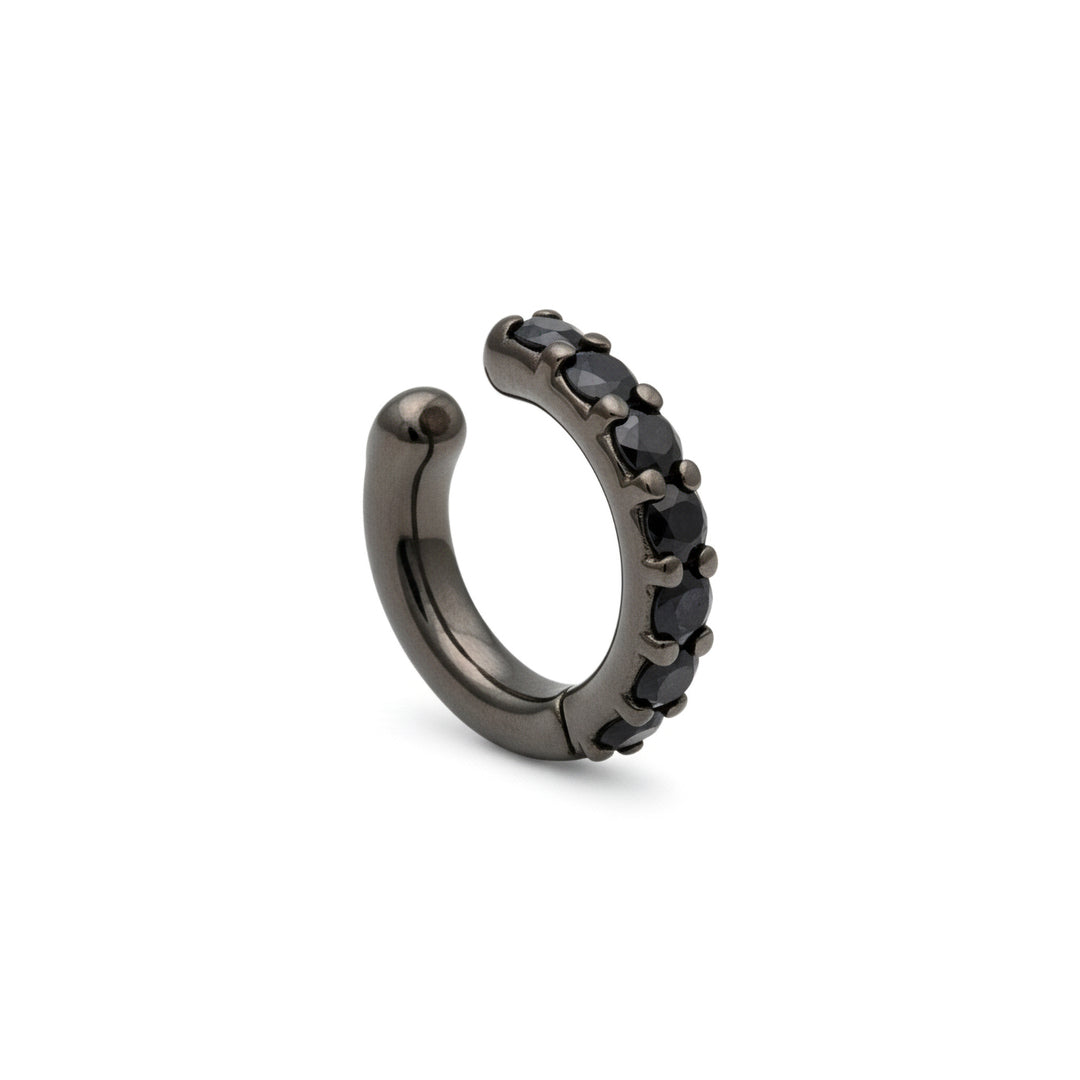 X-Diamond or ear cuff 9kt spring with six black diamonds, in black gold LXDOEC780R6BK030
