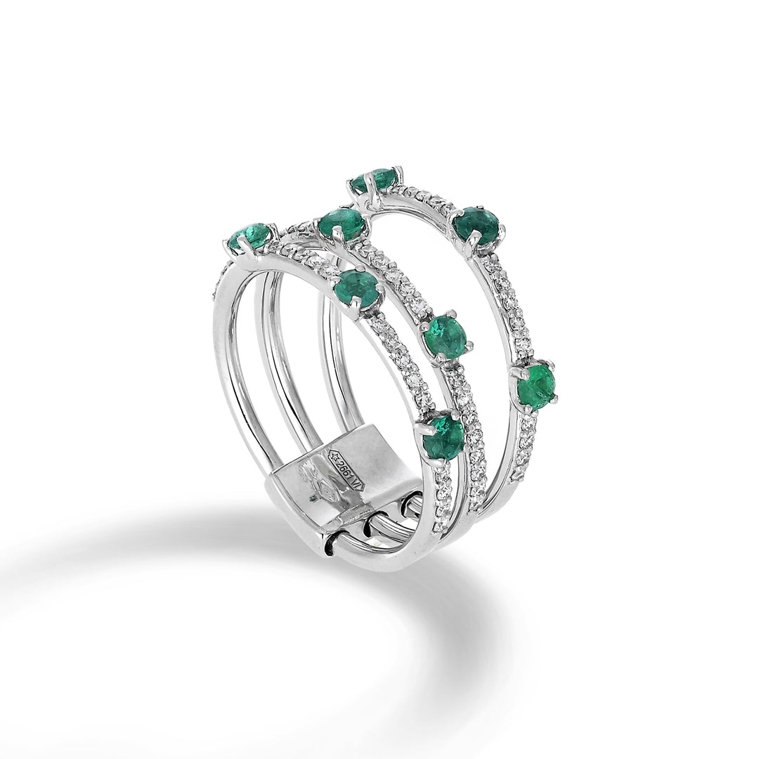 Golay three row multi-row ring with diamonds and emeralds ATM002DISM-22158110038