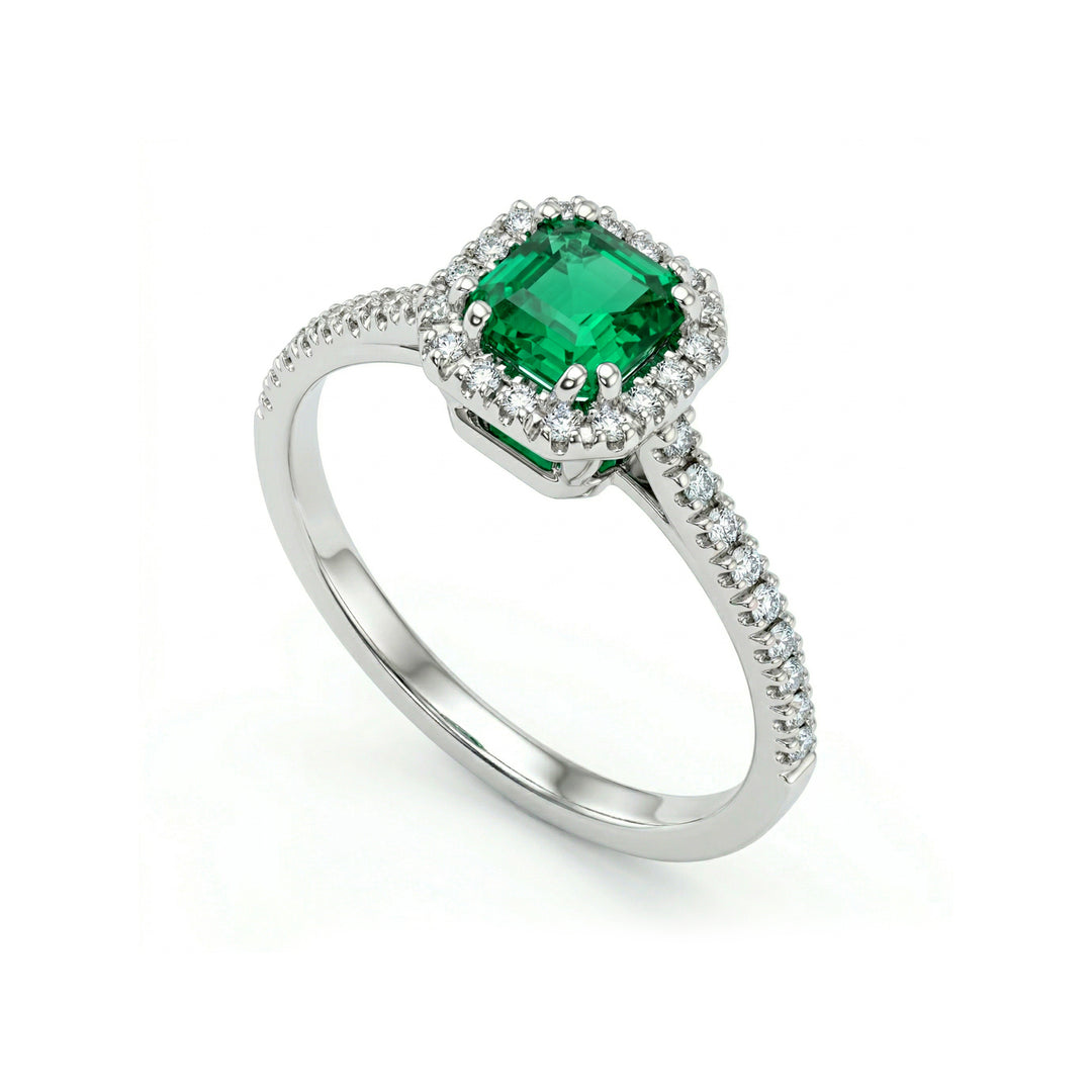 Golay emerald ring cushion size 5x5 and diamond outline ACLC077DISM1-23214110016