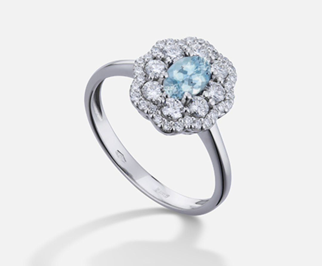 Nihama an 18k oval aquamarine 6x4 ct.0.30 dia ct.0.63 NA5114O4AM