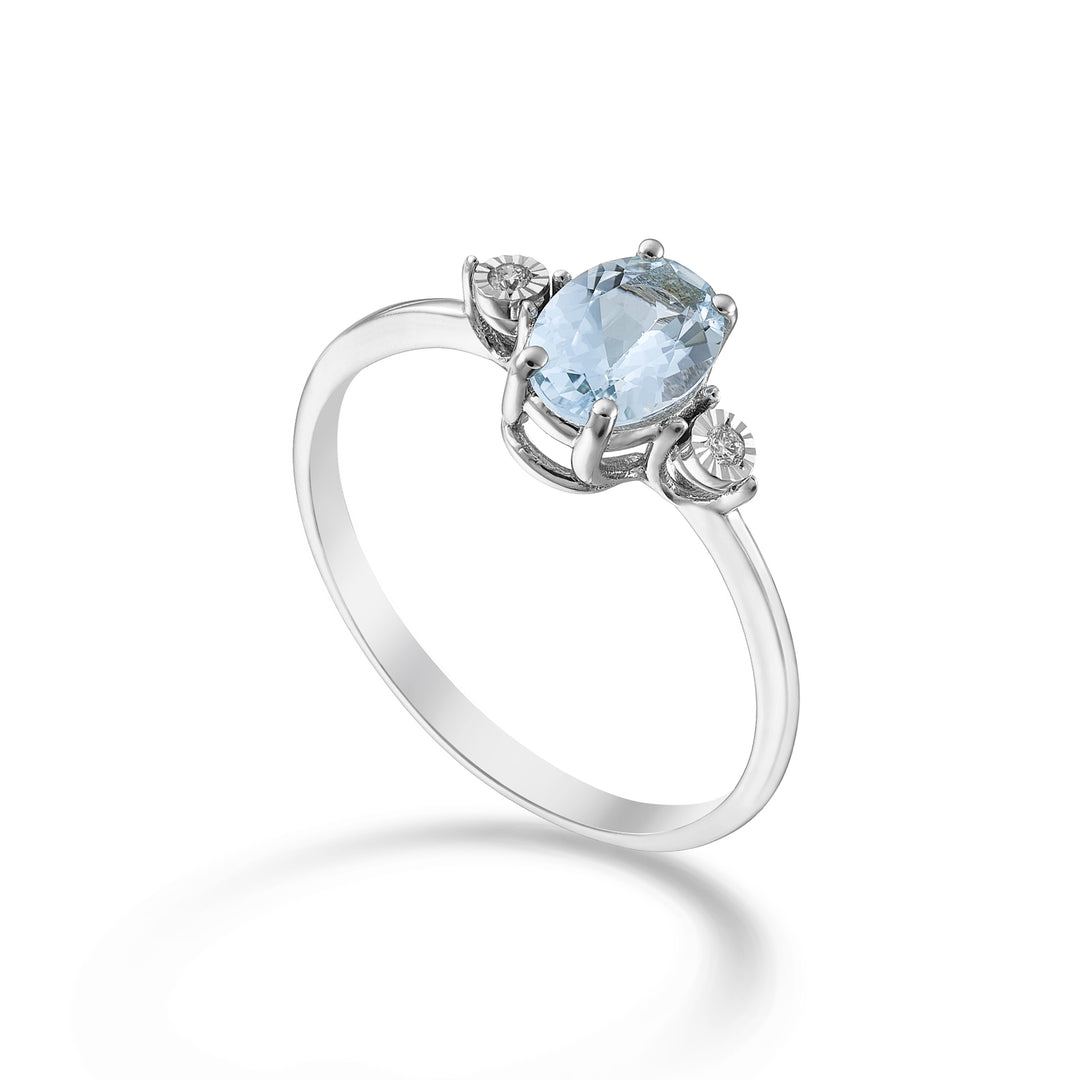 Nihama an 9k oval aquamarine 7x5 and side diamonds NA5213R4AM