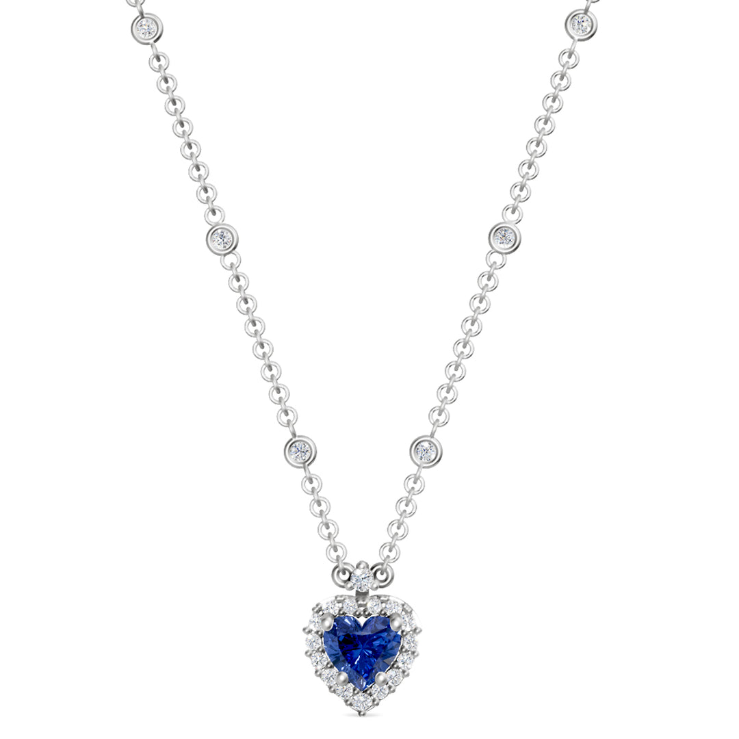 Golay 5x5 heart sapphire necklace with diamond outline GCLC578DZB55-24318110015