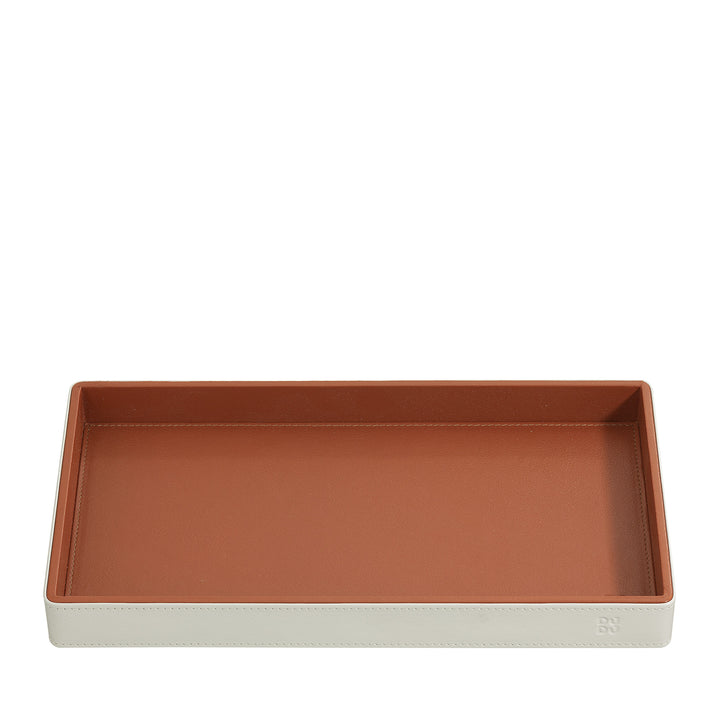 DUDU Genuine Leather Covered Wooden Storage Tray, Home Decoration Tray, 27 x 15 cm, Home Design Accessory