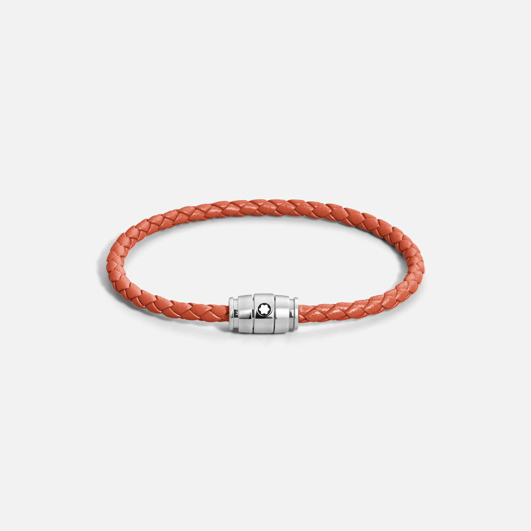 Montblanc 3-ring steel and Meisterstück Cayenne leather bracelet size M 13429163