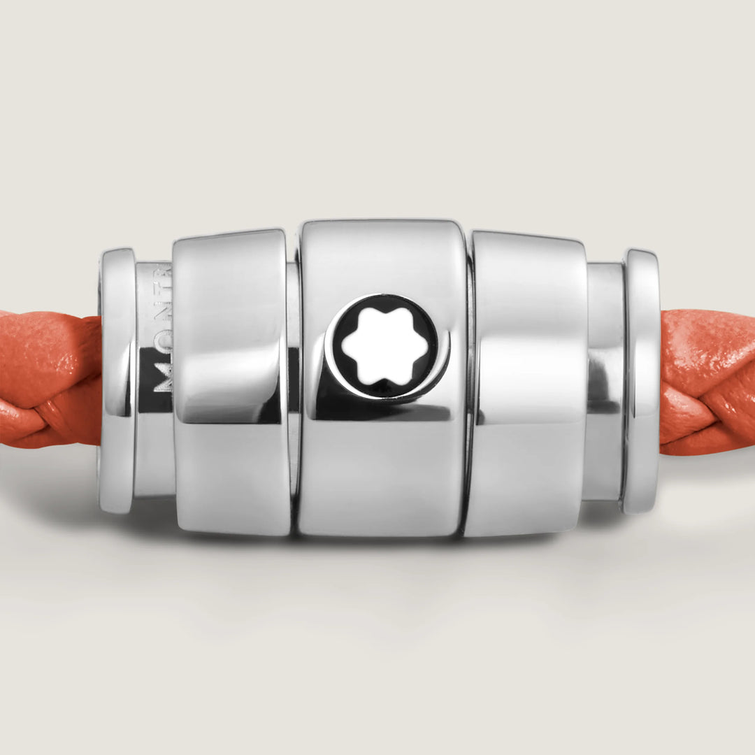 Montblanc 3-ring steel and Meisterstück Cayenne leather bracelet size M 13429163