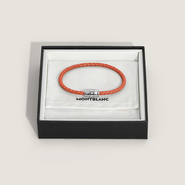 Montblanc 3-ring steel and Meisterstück Cayenne leather bracelet size M 13429163