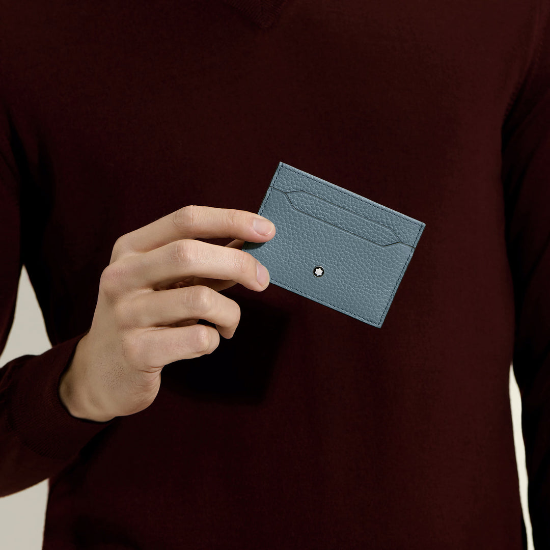 Montblanc 5-pocket card holder in ice blue grained leather 223033