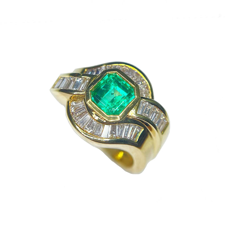 Sponge ring 18kt yellow gold diamond emerald 0074AG