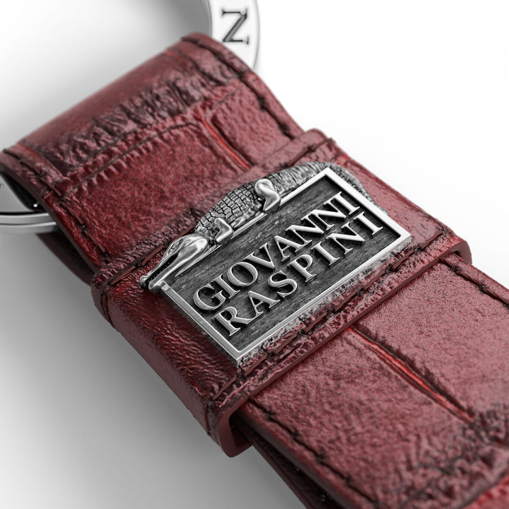 Giovanni Raspini burgundy croco leather key ring 925 silver