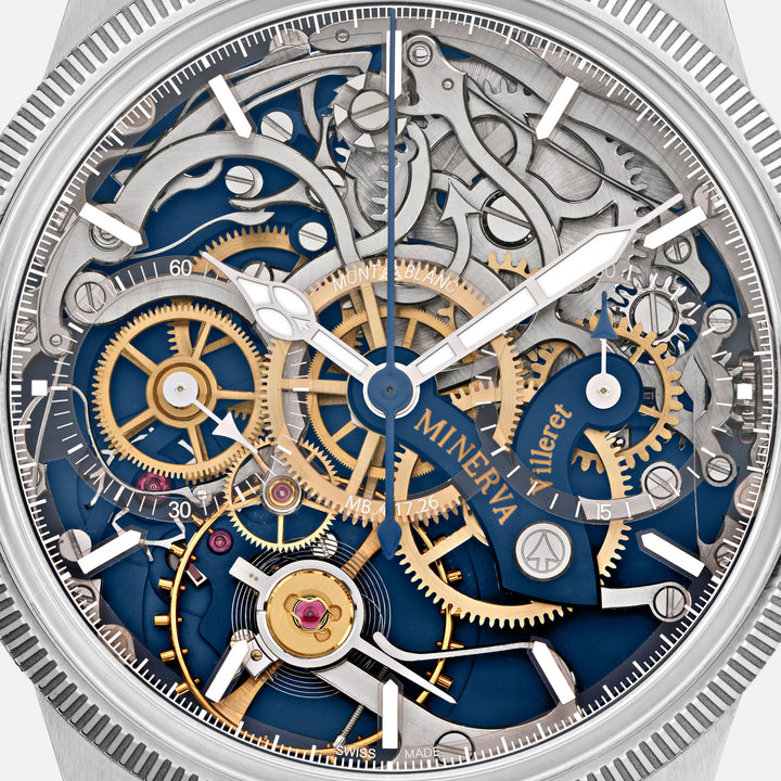 Montblanc watch 1858 The Unveiled Minerva Chronograph Limited Edition - 100 pieces 43mm skeletal manual steel 133296