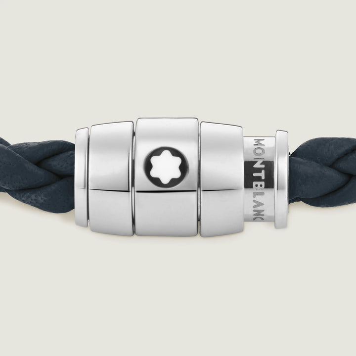 Montblanc 3-ring steel bracelet and Meisterstück leather Air force blue size L 13601468