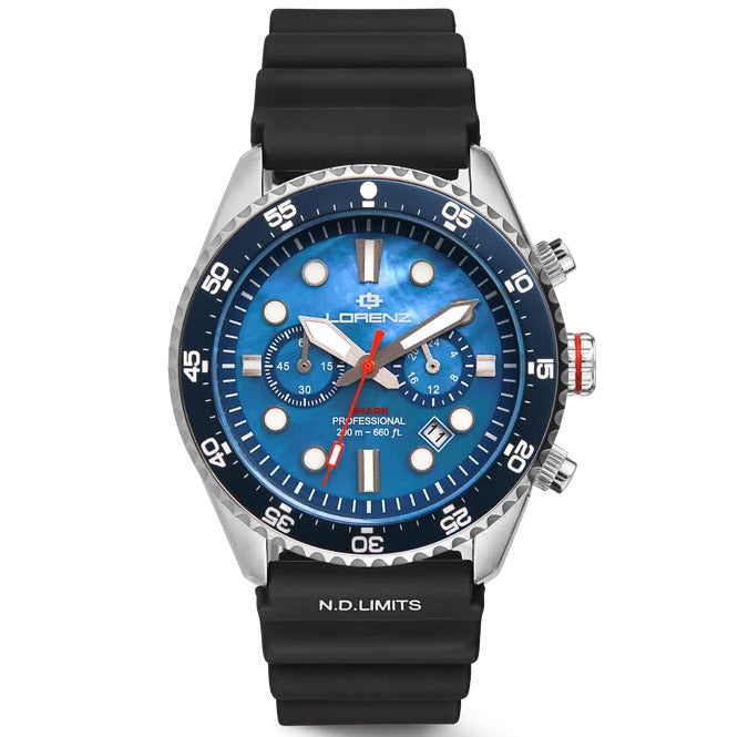 Lorenz Shark 5 Chrono watch 42mm mother of pearl blue quartz steel 030285BB