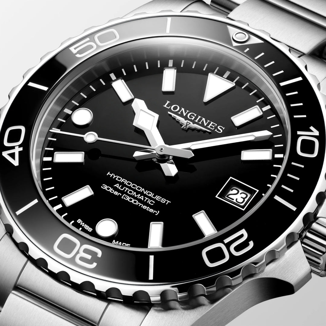 Longines Hydroconquest 39mm black automatic steel watch L3.779.4.56.6