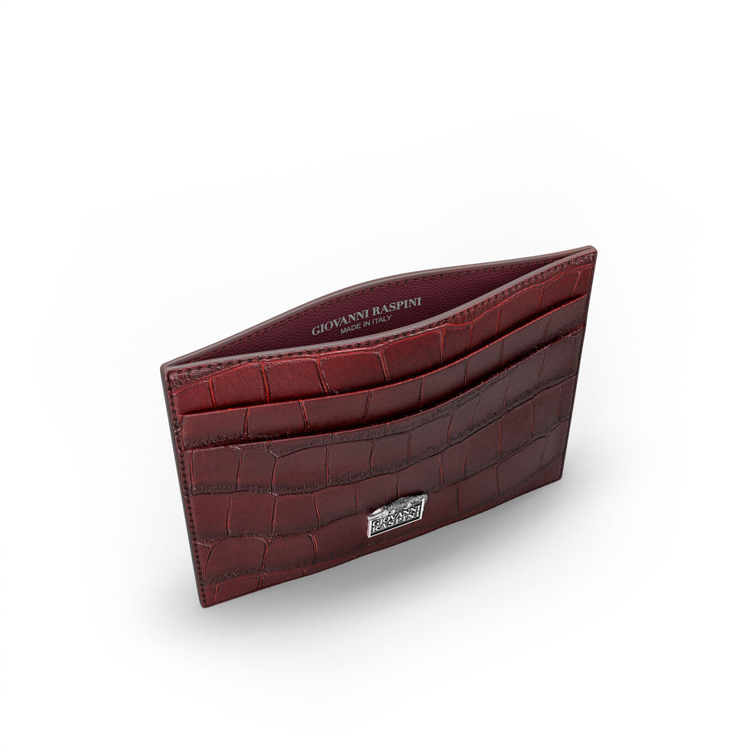 Giovanni Raspini burgundy croco leather card holder 925 silver L0029