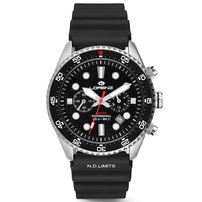 Lorenz Shark 5 Chrono 42mm black quartz steel watch 030285AA