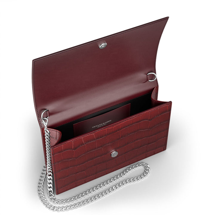 Giovanni Raspini jungle clutch bag croco burgundy bronze-white leather L0034
