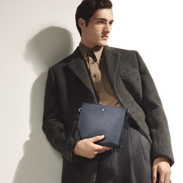 Montblanc blue tweed sartorial clutch bag 220428