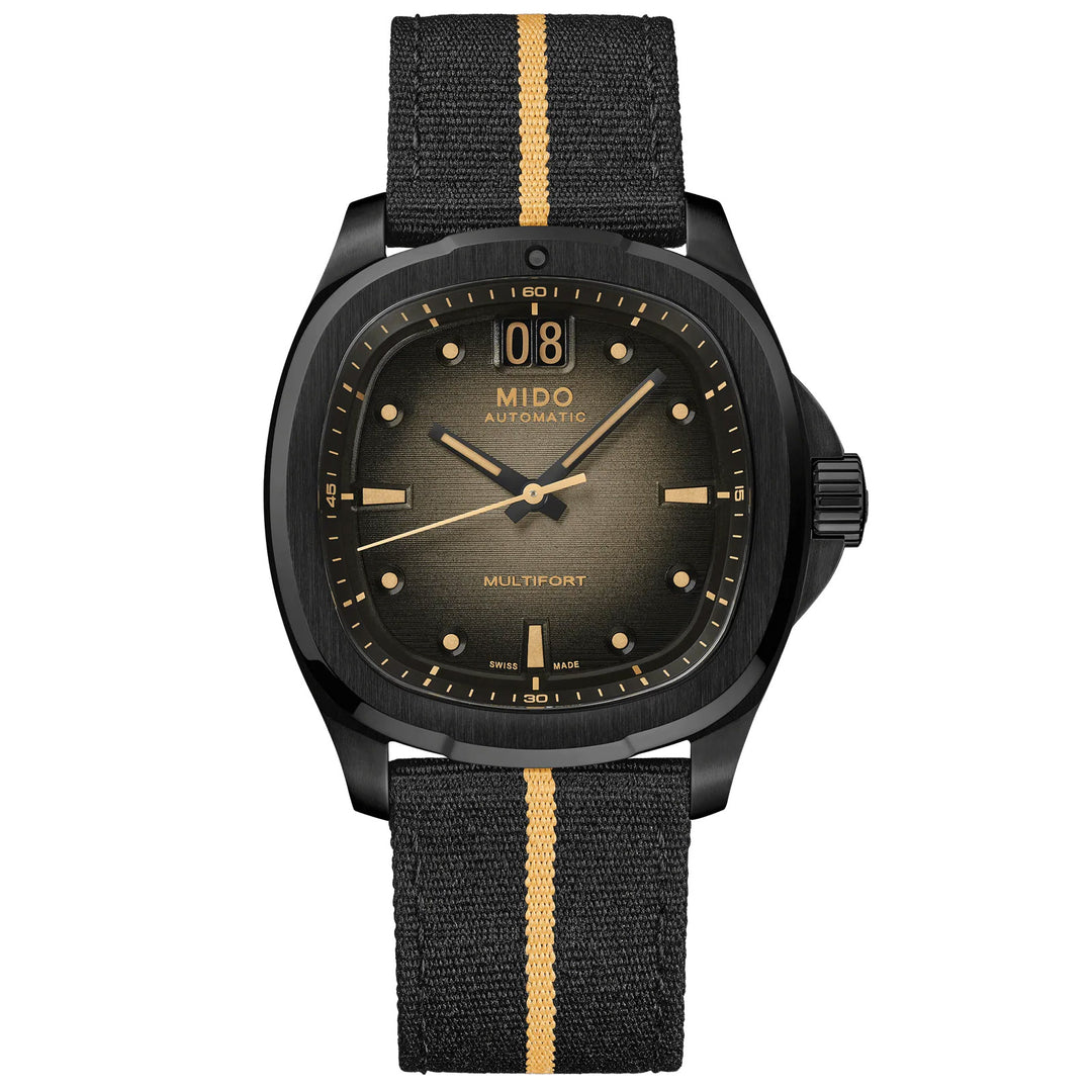 Mido watch Multifort TV Big Date 40mm automatic gray steel black PVD finish M049.526.36.081.00