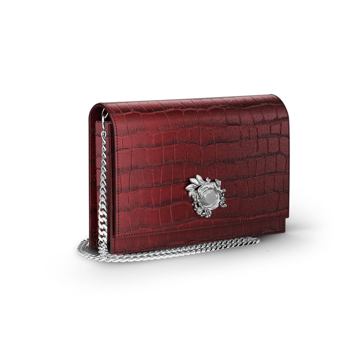 Giovanni Raspini jungle clutch bag croco burgundy bronze-white leather L0034