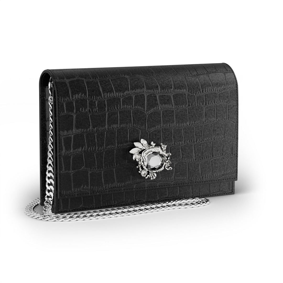Giovanni Raspini jungle clutch bag croco leather black bronzewhite L0027