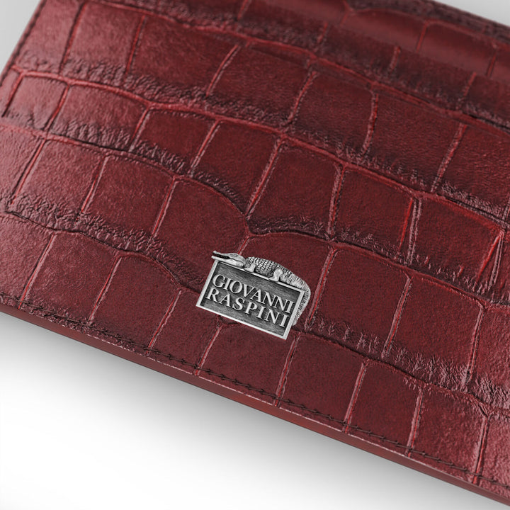 Giovanni Raspini burgundy croco leather card holder 925 silver L0029