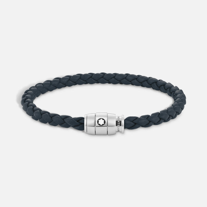 Montblanc 3-ring steel bracelet and Meisterstück leather Air force blue size L 13601468